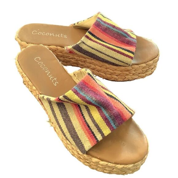 Coconuts Canvas Stripe Woven Platform Espadrille Mule Sandals Women’s Size 9 - Picture 1 of 5
